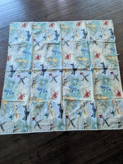 Vintage Airplane Print Cotton Fabric Panel
