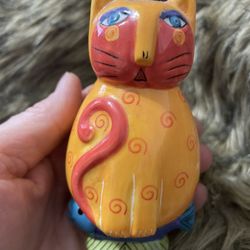 Laurel Burch Cat and Fish Magnet Bud Vase 4”