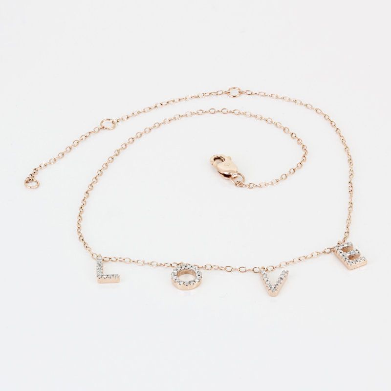 10K Rose Gold “LOVE” Diamond Melee Anklet/Bracelet -9”-11”