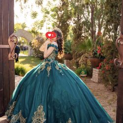 Green and Gold Quinceañera Dress 