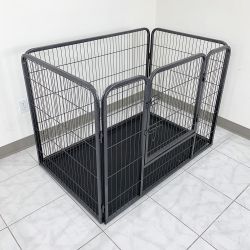 New in Box $110 Heavy Duty Pet Playpen w/ Plastic Tray, Dog Cage Kennel 4 Panels,  L49” x W32” x H35”