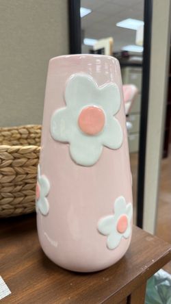 Pink Ceramic Vase with 3D Flower Detail