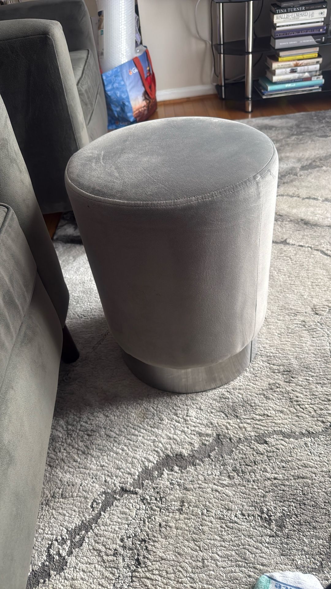 Pair Gray Velvet Footstools