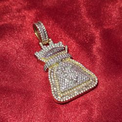 10k Yellow Gold Diamond Money Bag Pendant 1.84 ctw 