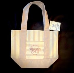 Trader Joe's Mini Canvas Tote Bag Limited Addition Pink Stipe NWT Reusable Tote