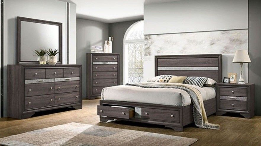 Brand New Grey 4pc Queen Bedroom Set (Available In Eastern King)
