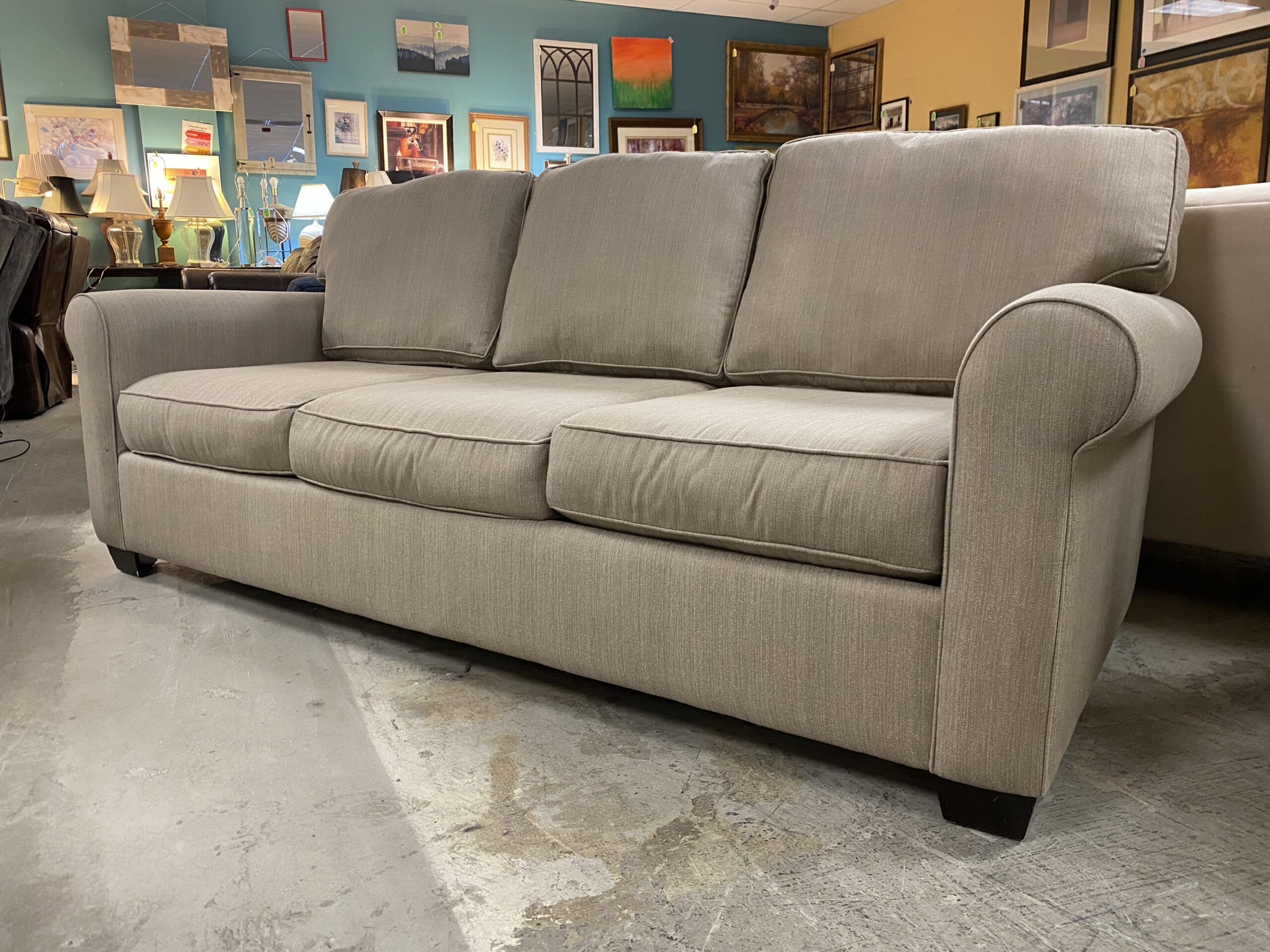 POTTERY BARN Buchanan Rolled Arm Light Grey 3-Seat Sofa