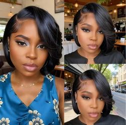Wear and Go Wigs Side Part Short Bob Wig With Bangs Pre Cut Lace Human Hair Wigs