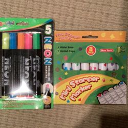 5 Neon And 8 Stamper Markers
