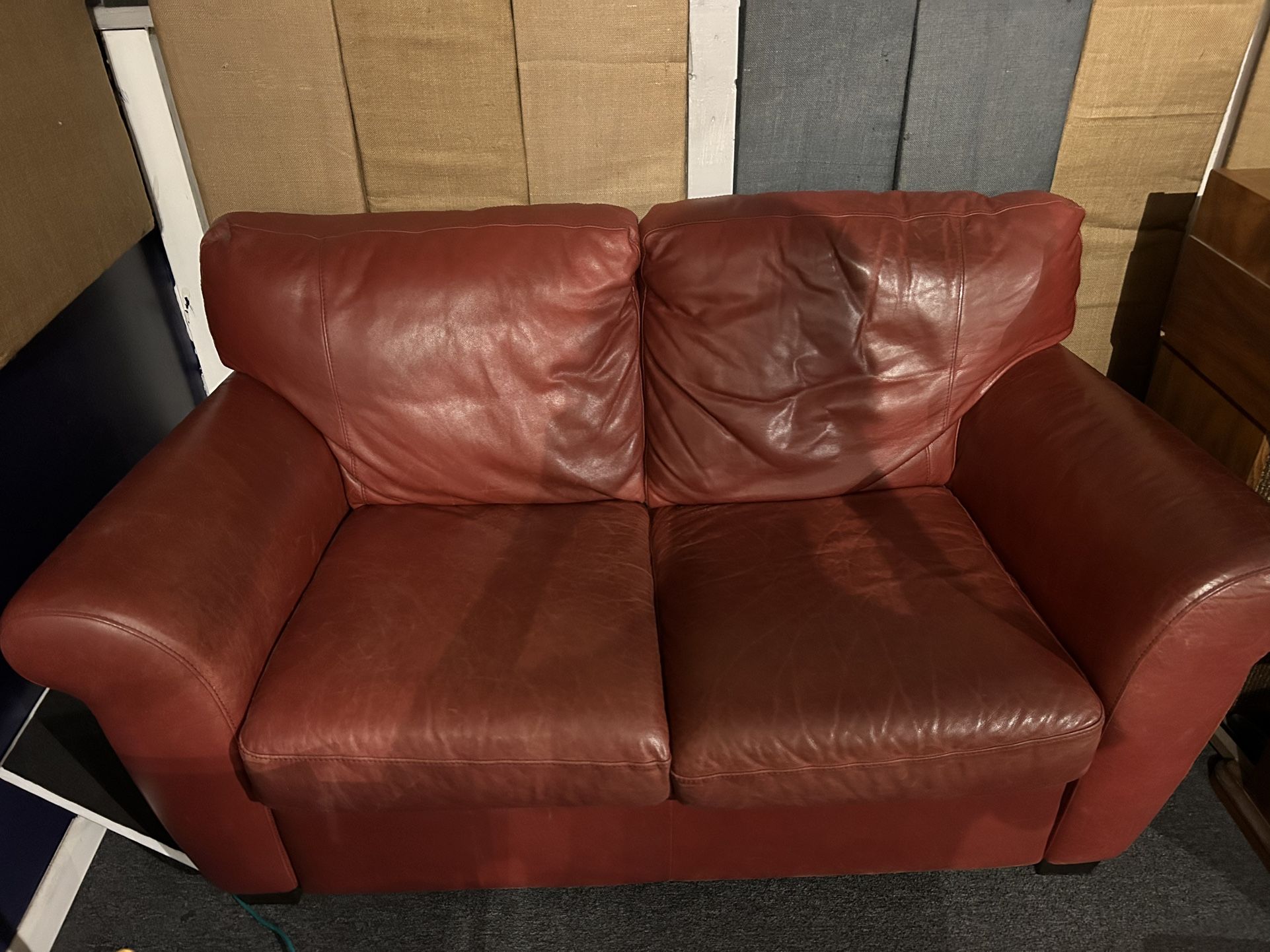 Natuzzi Brand Red Leather Couch 2 Seater Sofa USED
