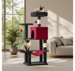 Sweetcrispy 44” Cat Tree Tower w/ Sisal Scratching Posts Condo & Hammock BKRD