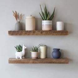 Barnwood Plank Floating Shelves, 30x7x2 inches, Set of 2