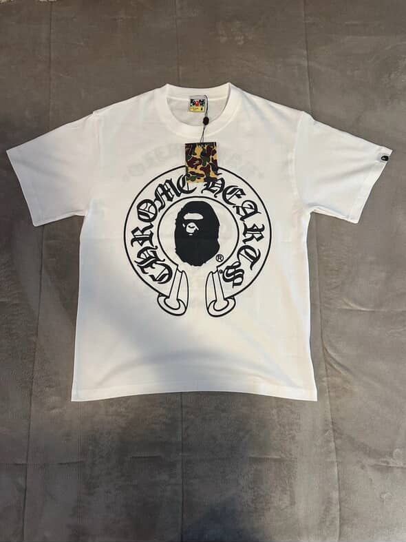 Bape X Chrome heart White Short Sleeve T Shirt