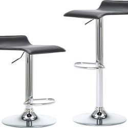  Contemporary Chrome Air Lift Adjustable Swivel Bar Stool, Set of 2, Black