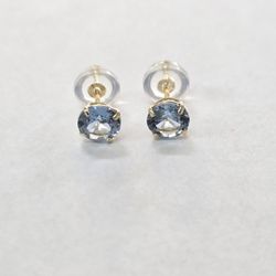 10kt Gold Blue Stone "March" Birthstone Earrings 