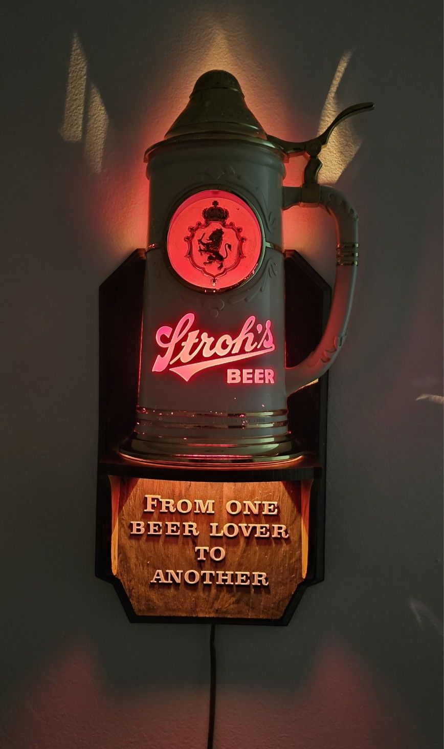 Vintage 1972 Stroh's Beer Stein Sign Wall Mount From One Beer Lover to Another
