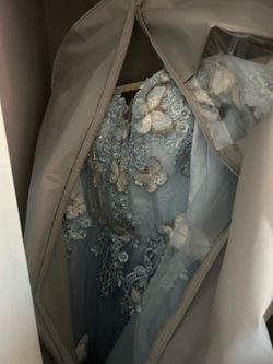 Baby blue dress with cape size 8