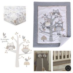 NIGHT OWL 5PC CRIB BEDDING SET
