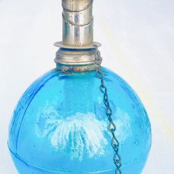 Vintage Turquoise Glass Oil Lantern
