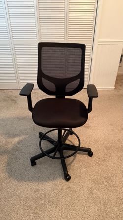 Tall Mesh Drafting Chair / Standing Desk Chair with Arms & Foot Ring