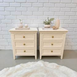 Deep Cream Modern Nightstands with Antique Gold Hardware – Set of 2