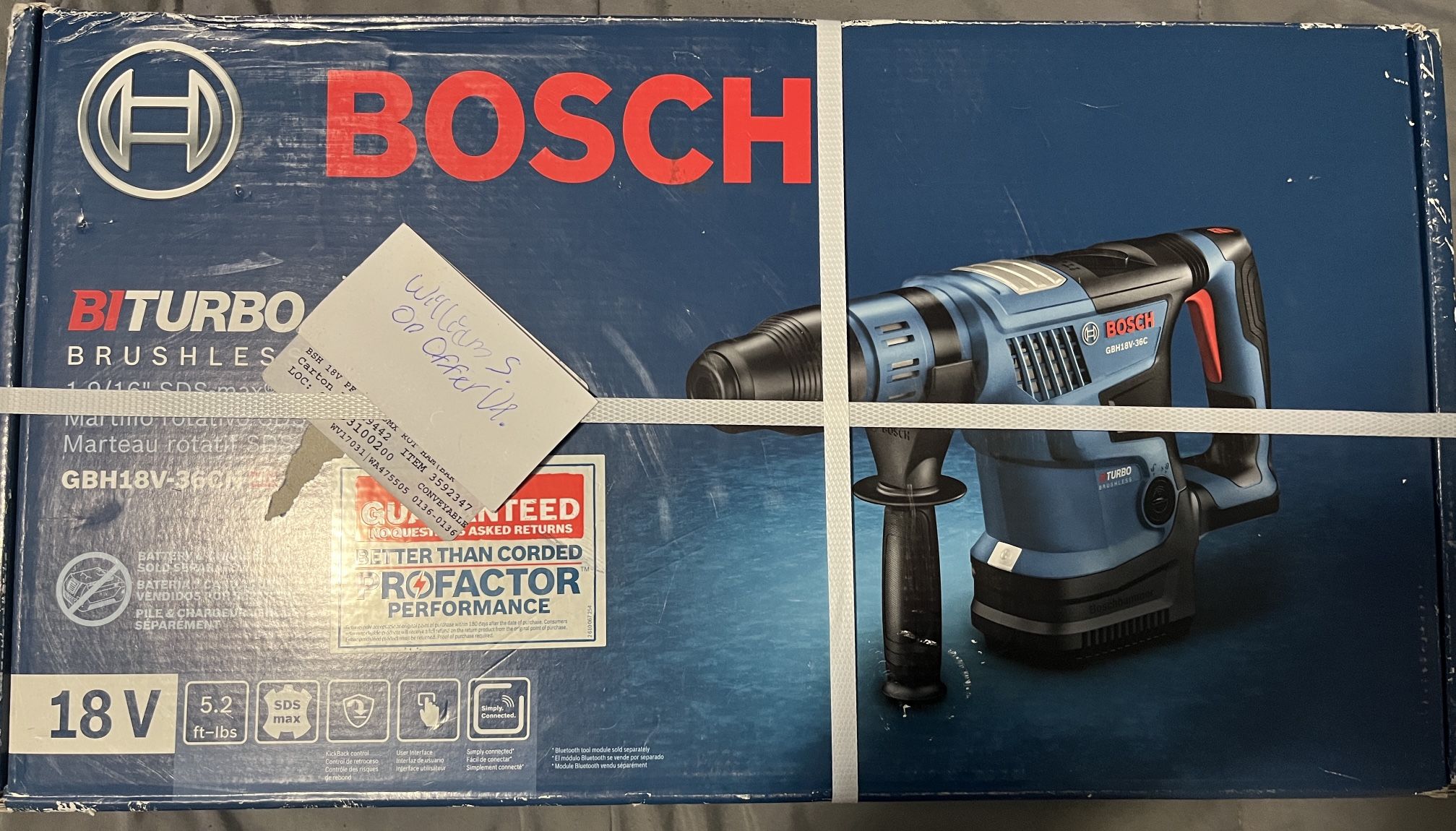 Bosch Profactor 18-volt 8-amp 1-9/16-in SDS-max Variable Speed Cordless Rotary Hammer Drill GBH18V-36CN