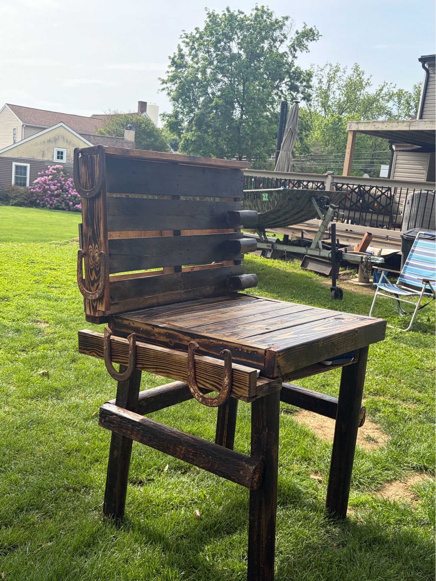 Homemade vanity with horseshoes
