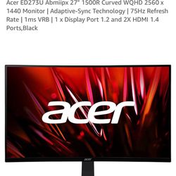 Acer 27” Curved Monitor 2560 x 1440