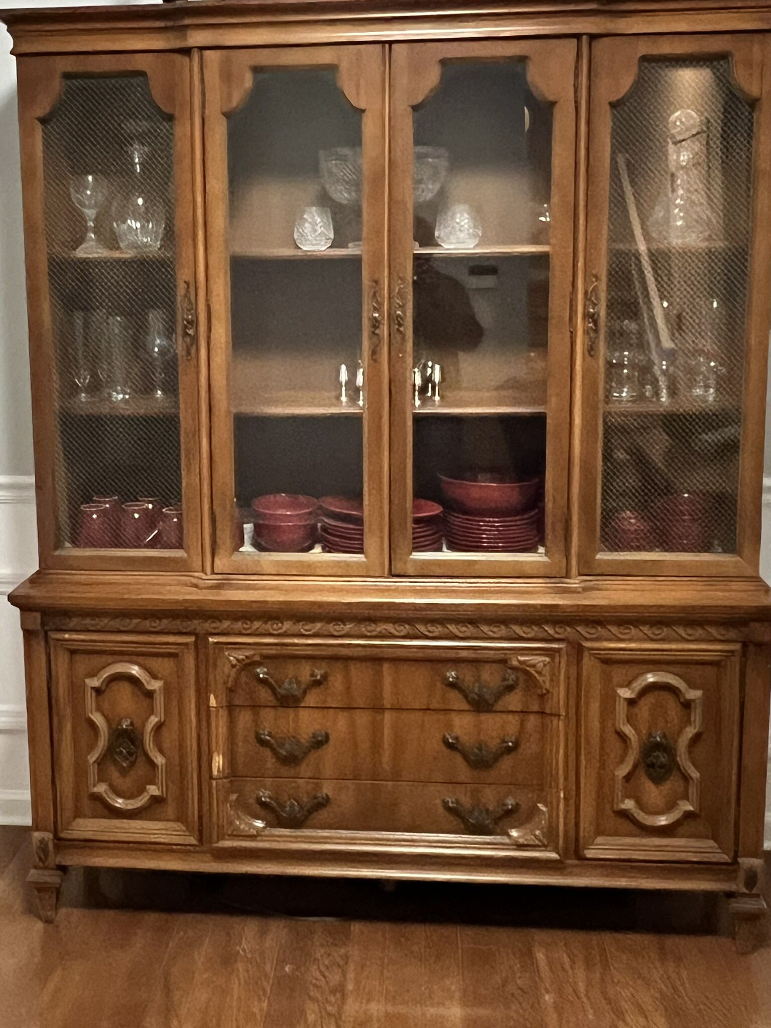 2 Piece China Hutch And Cabinet. Solid Cherry Wood. 62” Wide, 18”deep, 76” High