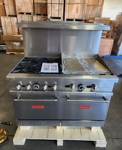 NSF/ETL NG/LPG Commercial Gas Range, 4 Open Burners & 24ā Griddle, Standard Oven