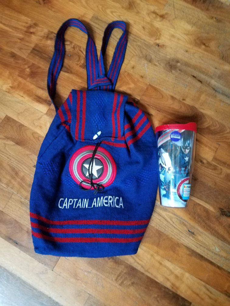 Captain America backpack and tumbler