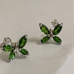 Crome Diopside gemstone butterfly design earrings