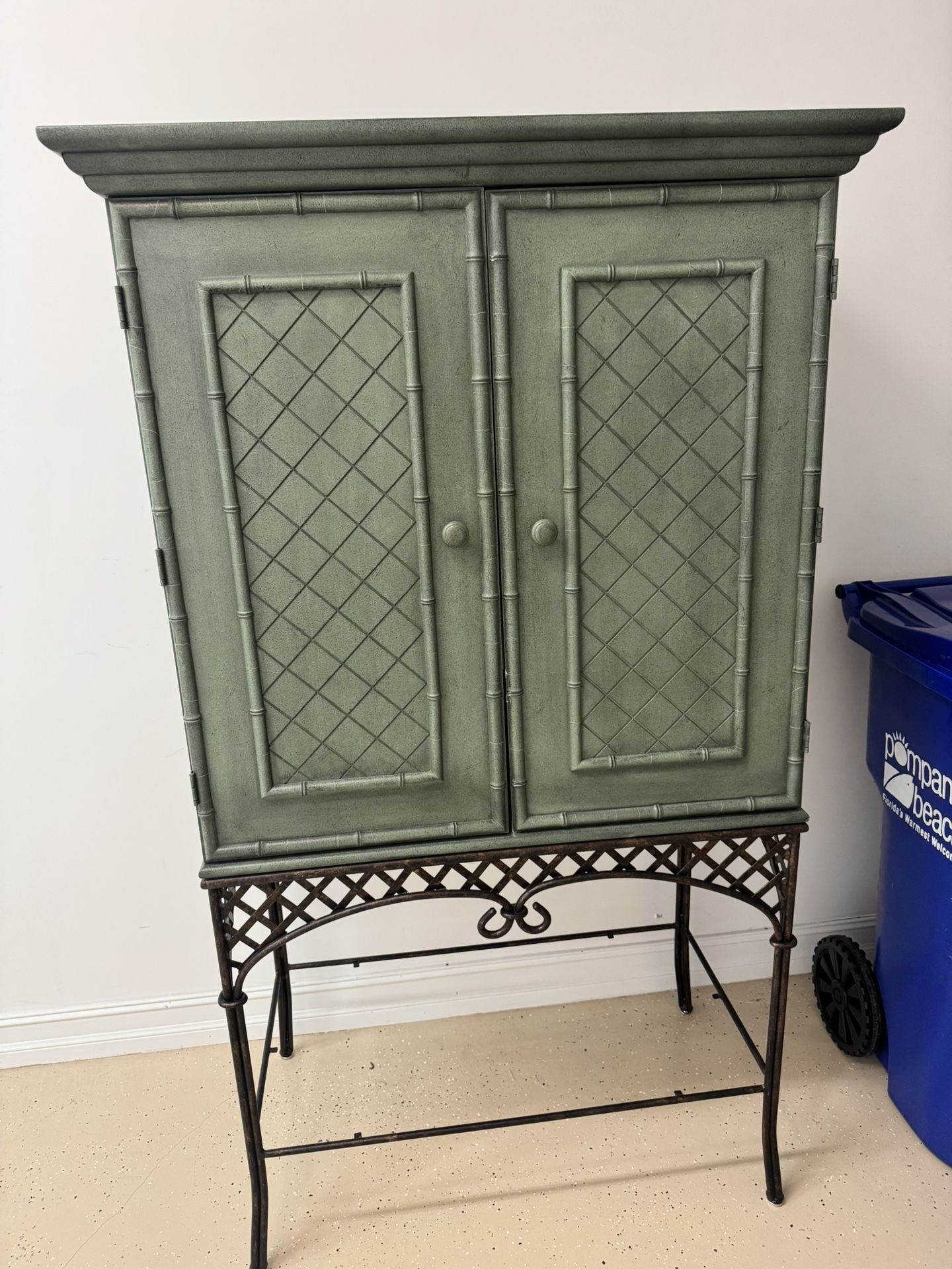 Vintage Green Storage Cabinet on Metal Stand – Unique Statement Piece