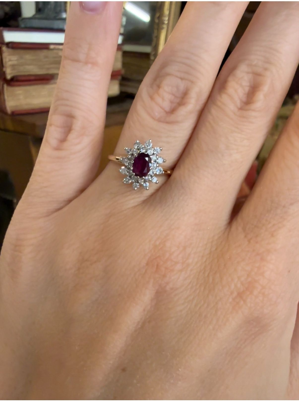 14K Gold Natural Diamonds And Ruby Estate Ring