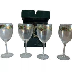 The Holly and The Ivy Set of Four Wine Goblets Glass Christmas Decor