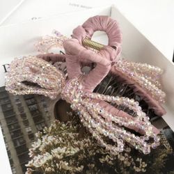 Fancy Butterfly Clip Scrunchy Rhinestone Crystal Wedding Bride Hair Accessories