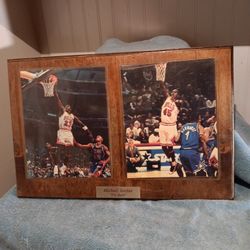 Vintage Michael Jordan Double Vintage Chicago Bulls Pictures Wood Plaque Entitled Michael Jordan "I'm Back" Wood Plaque 14"×21.5