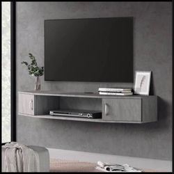 Wall Mounted Media Console with Doors, Floating TV Stand Cabinet AV Shelf, Rustic Brown