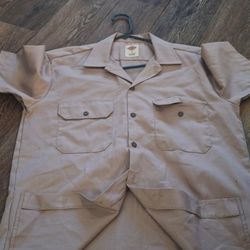 Dickies Mens Short Sleeve 2l Pocket Work Shirt RN20697 Beige Size Small