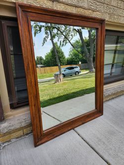 Large Wood Framed Wall Mirror – Brown Finish