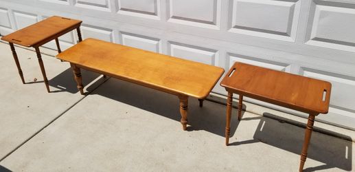 Conant Ball Mid Century 3 Piece Maple Wood Coffee Table End Tables Set
