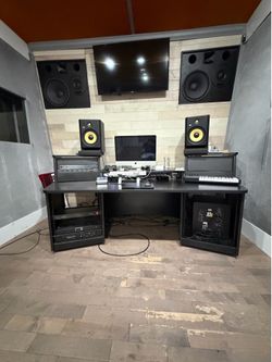 Producer desk with rack.