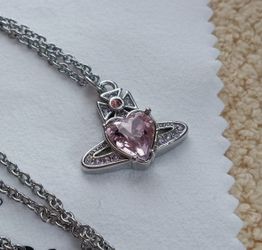 Vivienne Westwood Ariella Pink Heart Necklace Silver Chain Pendant Crystal Orb
