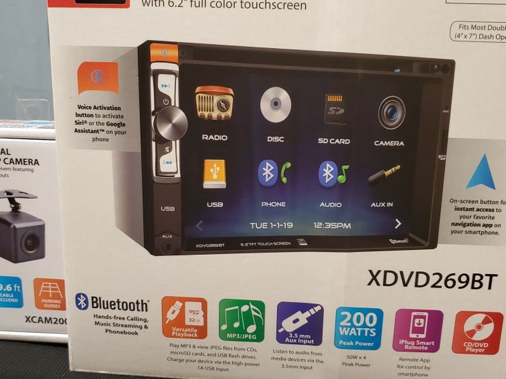 NEW STEREO DVD MULTIMEDIA RECEIVER,MONITOR TOUCH SCREEN 6.2",BLUETOOTH,MICROPHONE,AUX,USB,NAVIGATION APP CON SU CAMARA TRASERA APRUEBA DE AGUA