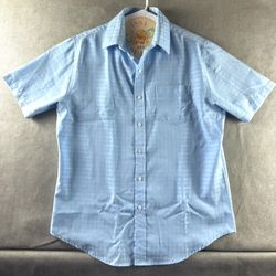 Croft & Barrow Easy Care Men's Short Sleeve Button Down Shirt Light Blue Textured Grid Size M