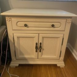 Collectible Vintage Crackle Finish Cabinet with Drawer and Double Doors