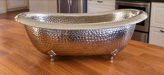 Hammered Silver Metal Footed Tub Bowl