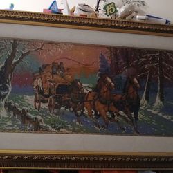 FRAMED ROYAL PARIS THE GYPSIES TAPISTRY NEEDLEPOINT FRANCE 1977.CUATRO TEJIDO Y ENMARCADO 