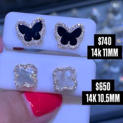 14K 10.5MM  Natural Diamonds Screw Back Earrings  