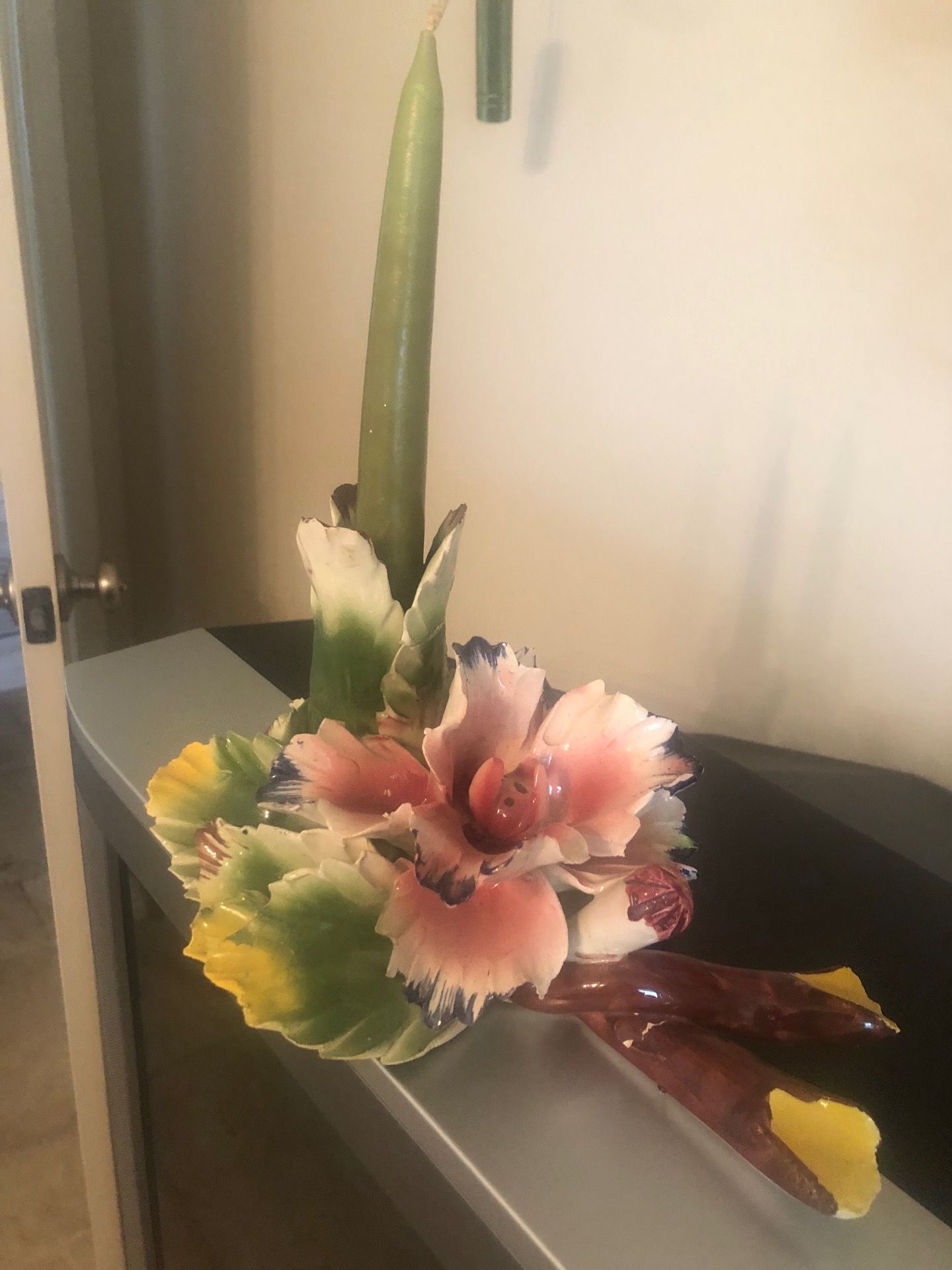 Vintage Italian Capdemonte Vibrant Floral Candler Holder